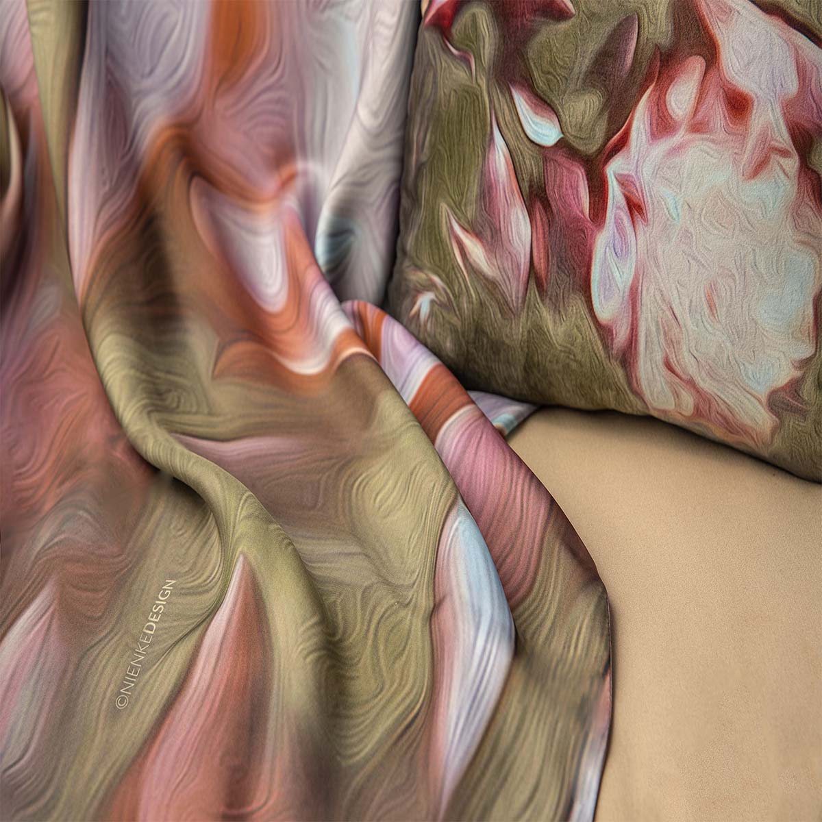 Silk Twill Double-Sided Scarf Rosewood Bloom—Original Blur