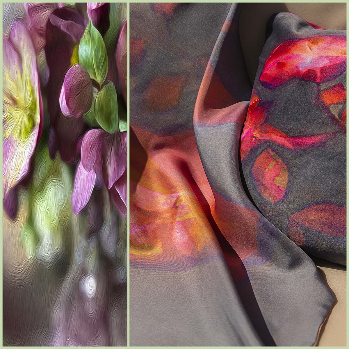 Silk Twill Double-Sided Scarf | Lenten Rose—Original & Flower