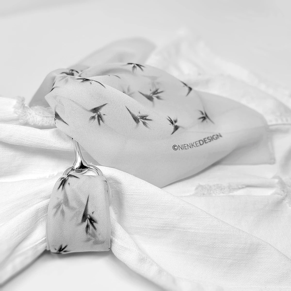 Silk Chiffon Scarf | Bird of Paradise—Black & White