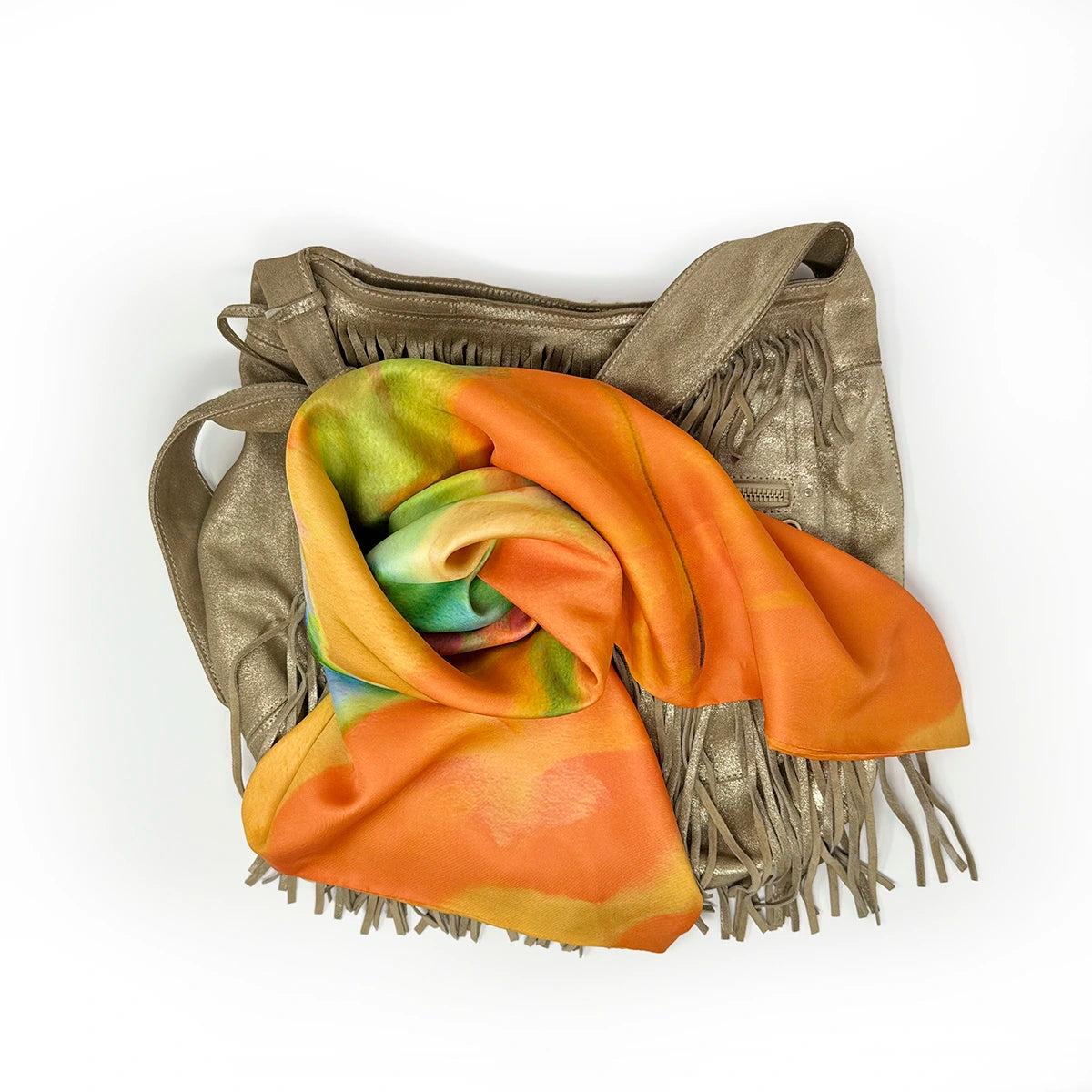 Silk Twill Double-Sided Scarf | Lenten Rose Overlays—Orange