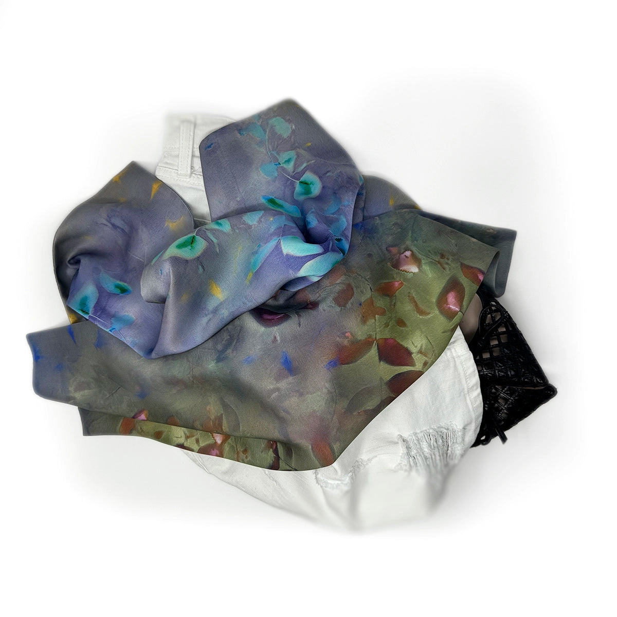 Silk Twill Double-Sided Scarf | Wildflower—Original & Aqua