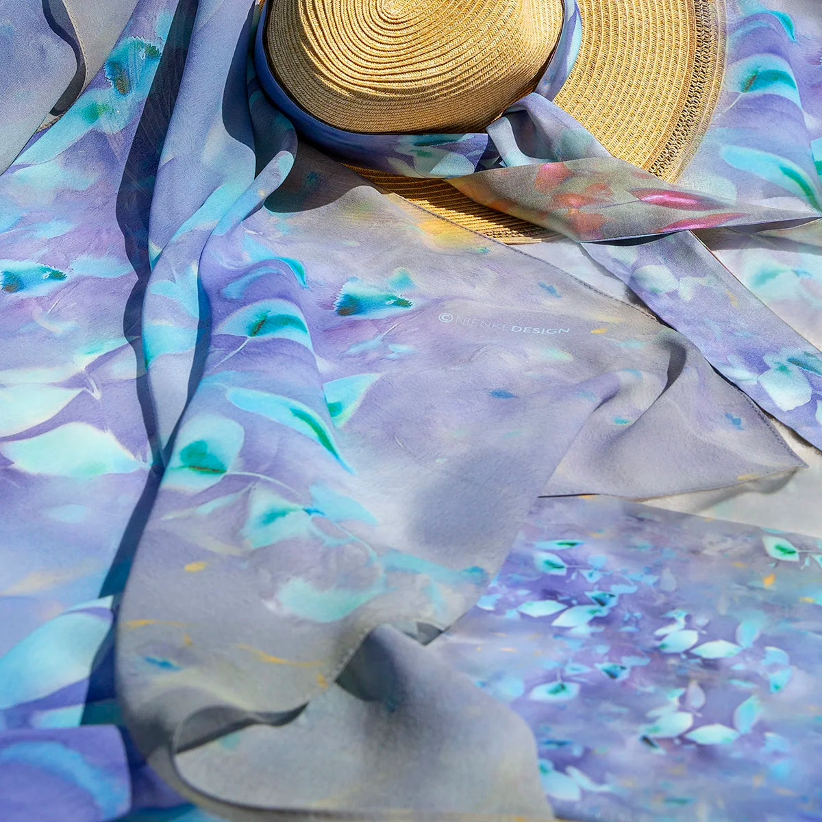 Silk Chiffon Scarf | Wildflower—Aqua